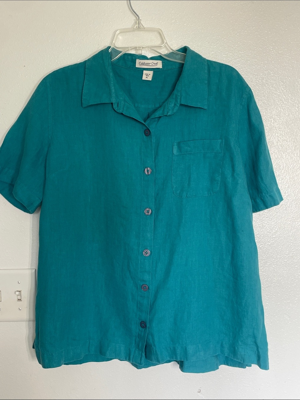 Coldwater Creek Teal Short-Sleeve Button Front Shirt